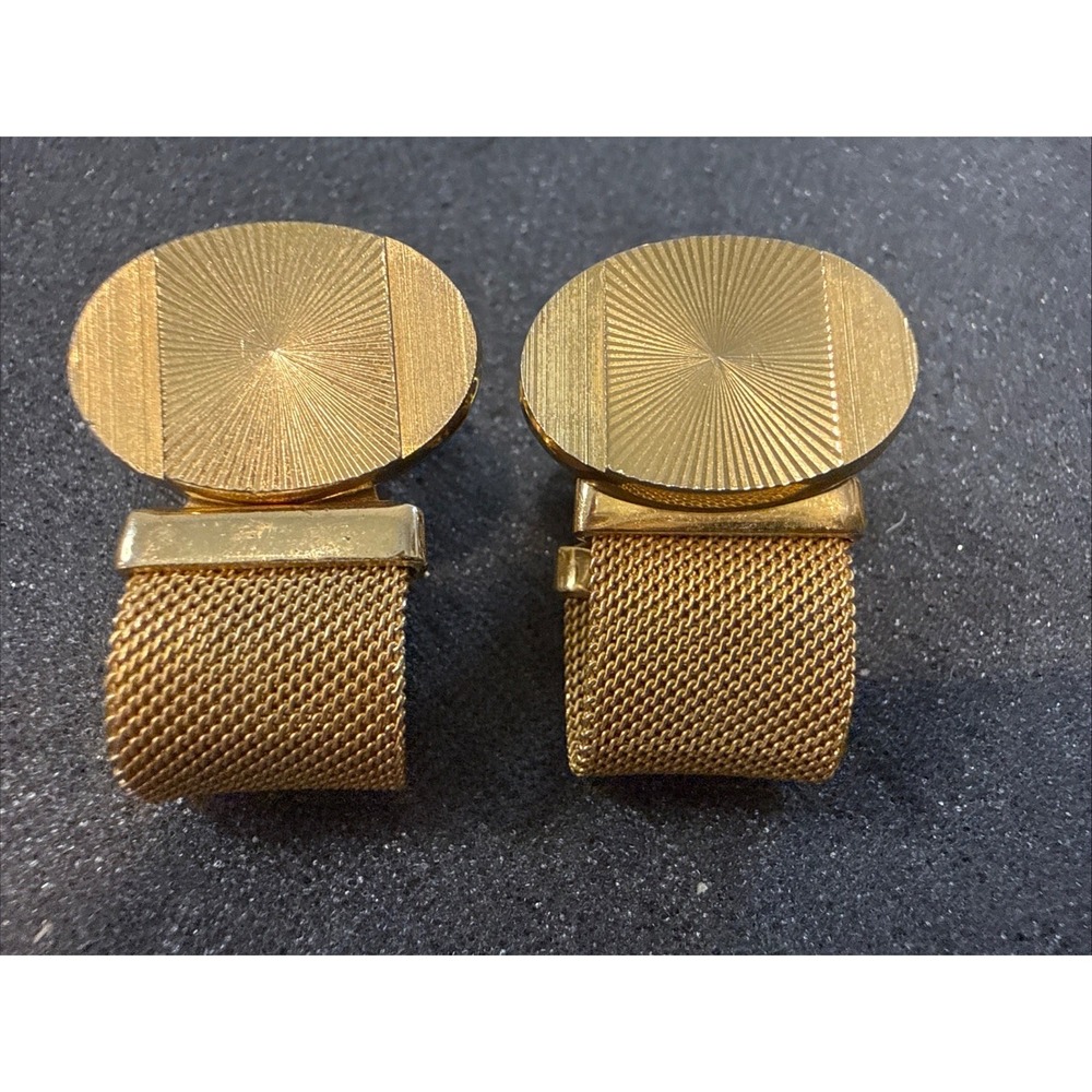 Vintage Gold‎ tone Cufflinks MESH WRAP around Style Oval Ornate Tops